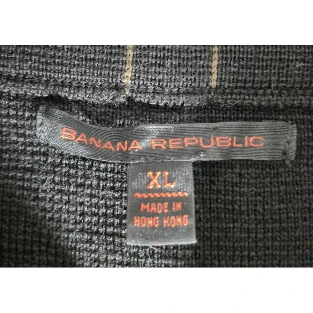 Vtg Banana Republic Sweater Mens XL Black X-Fine Merino Wool‎ 1/4 Zip  2000s